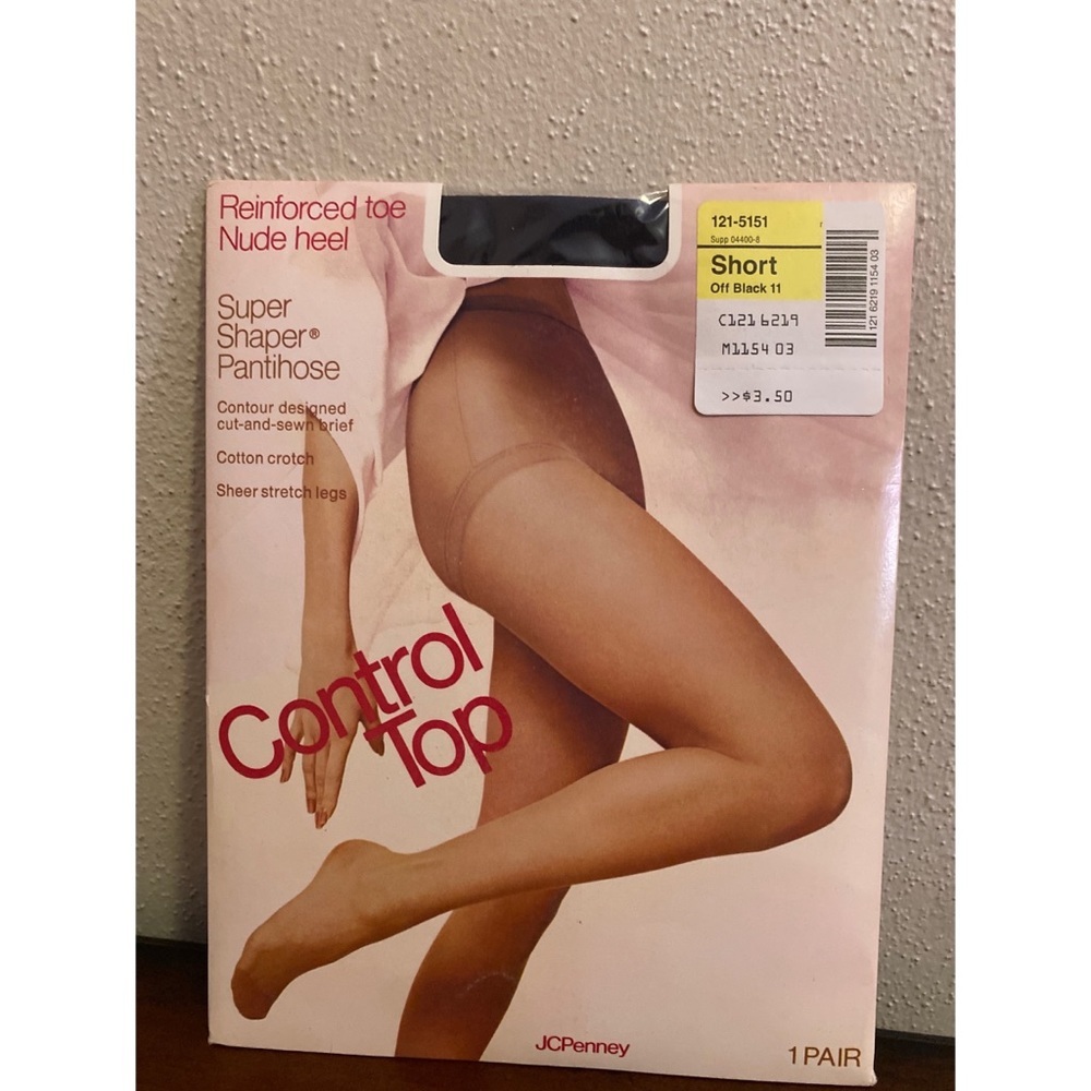 Vintage Control Top JCP Super Shaper Pantyhose Off Black Cotton Crotch Short